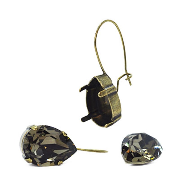 Öronkrokar med infattningar för 13x18mm Pear-kristaller, antik b brun