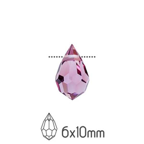 Preciosa drop pendants, 6x10mm, Light Amethyst, 4st lila