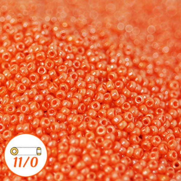 Miyuki seed beads 11/0, opaque lt orange luster, 10g orange