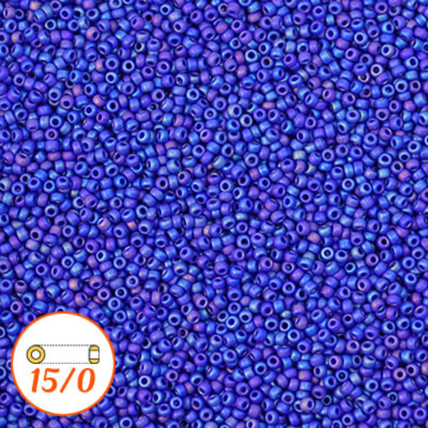 Miyuki seed beads 15/0, matte opaque cobalt AB, 10g