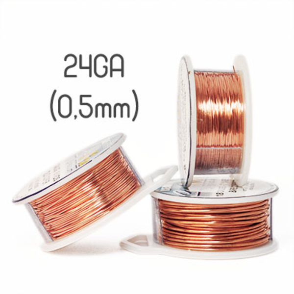 Tarnish resistant solid copper wire, 24GA (0,5mm grov) brun