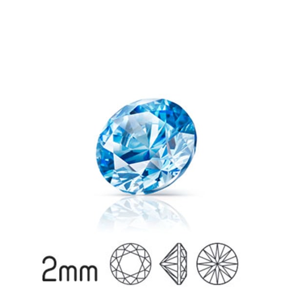 Kubisk zirkonia, 2mm, Preciosa round brilliant cut, Baby Blue PC blå 50