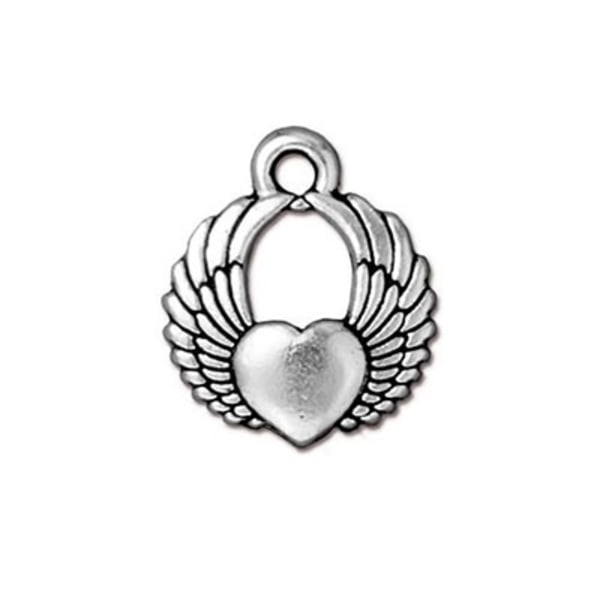 TierraCast berlock Winged Heart, 15x17.7mm, silverpläterad, 1st silver