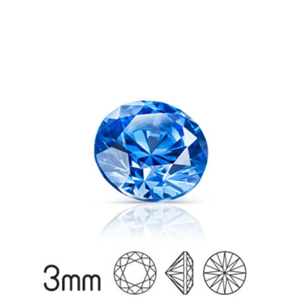 Kubisk zirkonia, 3mm, Preciosa round brilliant cut, Azure Blue P blå 50