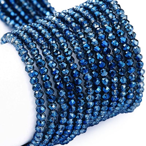 SMÅ fasetterade glasrondeller, 2x1.5mm, metallic blåa, ca 215st blå