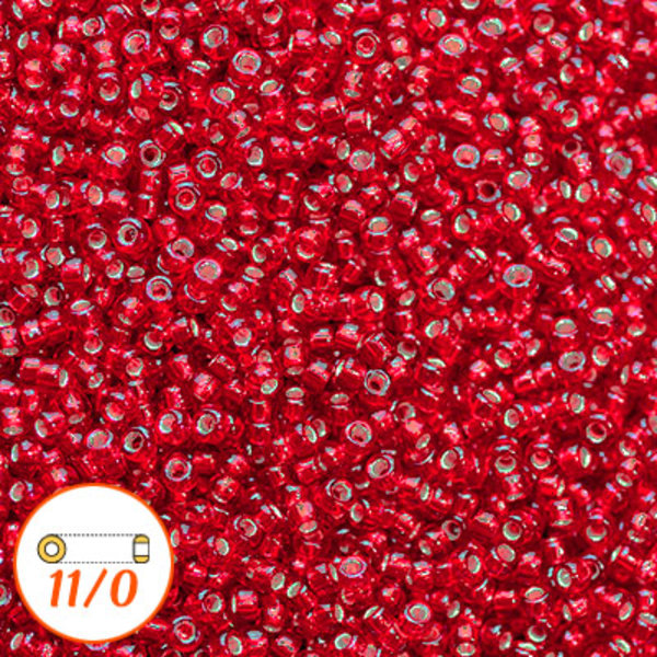 Miyuki seed beads 11/0, silver-lined ruby, 10g röd