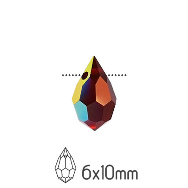 Preciosa drop pendants, 6x10mm, Siam AB, 4st röd