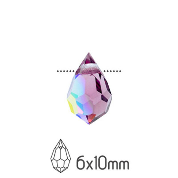 Preciosa drop pendants, 6x10mm, Light Amethyst AB, 4st lila