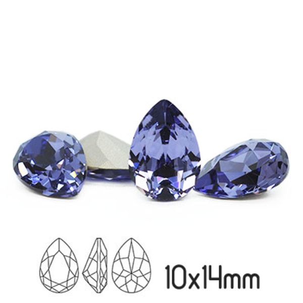 Preciosa kristall, 14x10mm Baroque Pear, Tanzanite, 1st lila