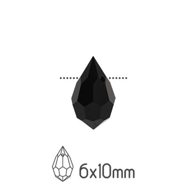 Preciosa drop pendants, 6x10mm, Jet, 4st svart