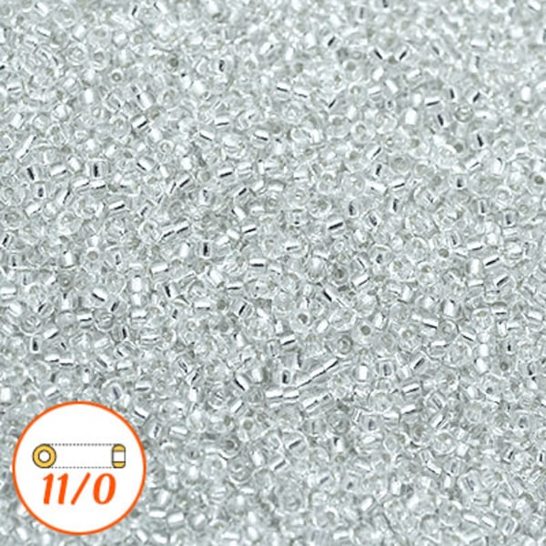 Miyuki seed beads 11/0, silver-lined crystal, 10g silver