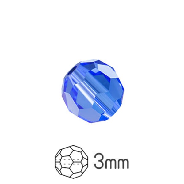 Runda fasetterade Preciosa pärlor, 3mm, Sapphire, 30st blå