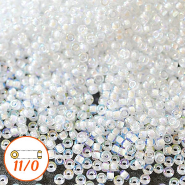 Miyuki seed beads 11/0, white-lined crystal AB, 10g vit