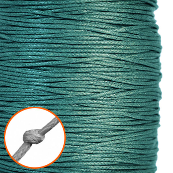 Vaxad bomullssnöre, ca 1mm, teal, 10m grön