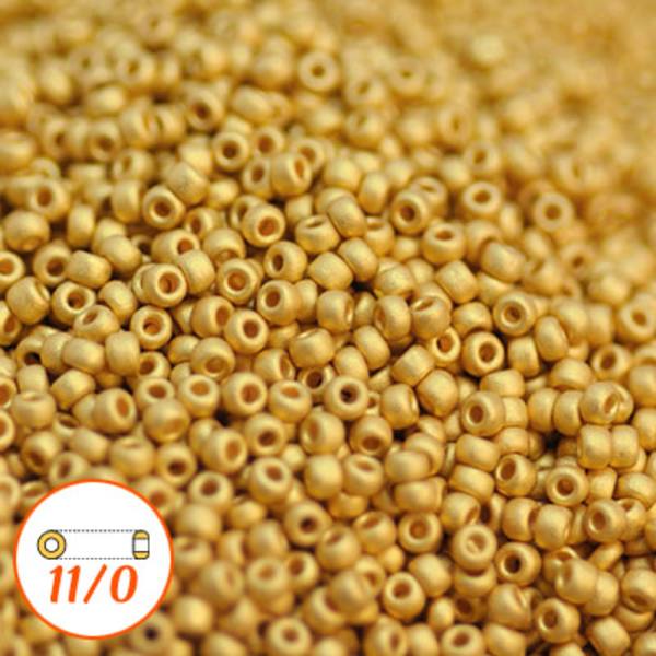 Miyuki seed beads 11/0, matte 24K gold-plated, OBS: 2g guld