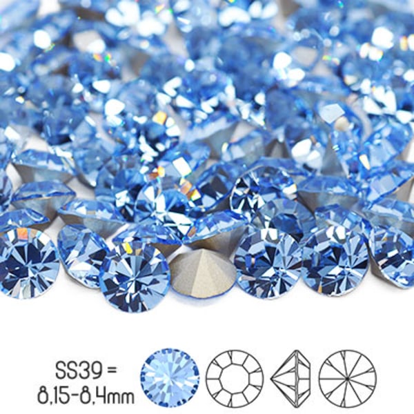 Preciosa chatons, SS39 (ca 8mm), Light Sapphire, 4st blå