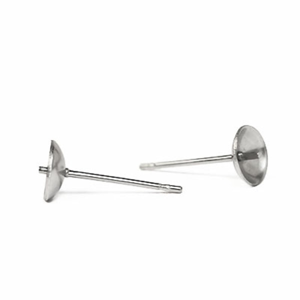 Skålformade öronstift för ca 8mm halvborrade pärlor, kirurgiskt silver