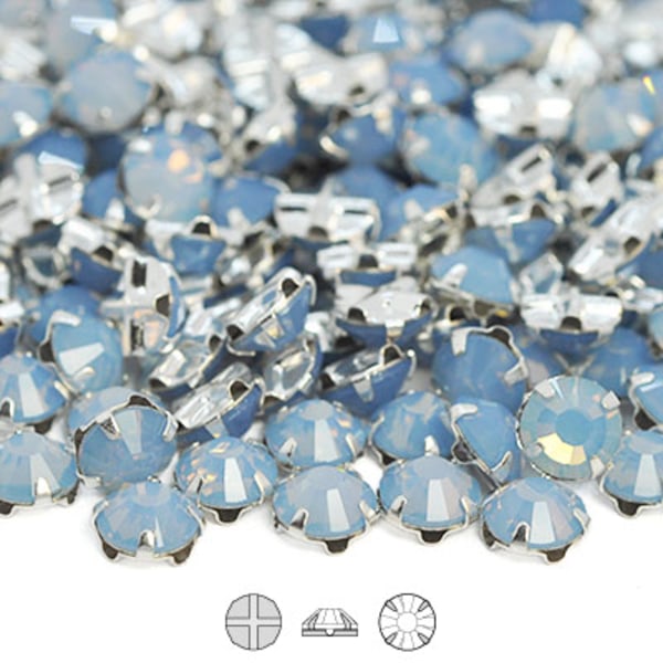 Preciosa rose montées, SS30 (ca 6.5mm), silver/Lt.Sapphire Opal, blå