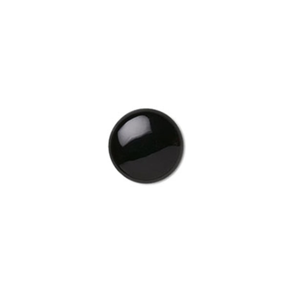 Cabochon, svarttonad "blackstone", 10mm rund, 1st svart