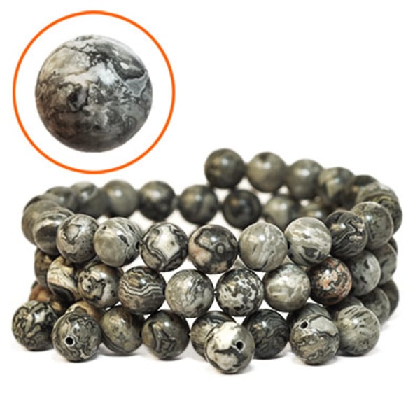 Pärlor av naturlig grå picassojaspis/map stone, 8.5mm grå 45
