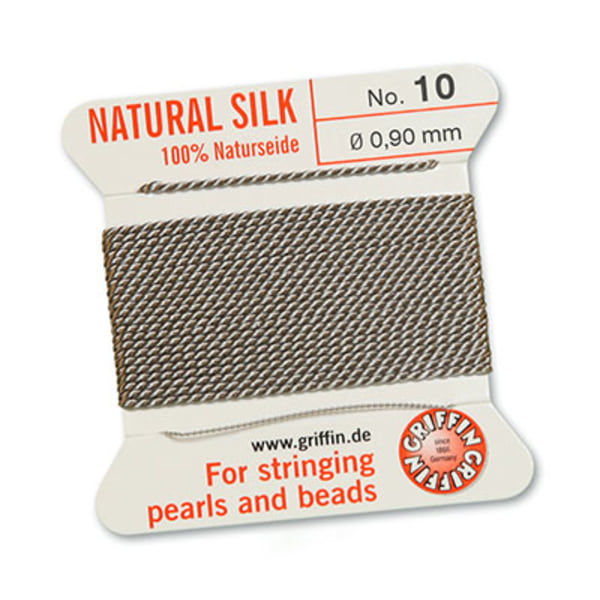 Griffin 100% naturligt pärlsilke med nål, Grey/grå, 2m, välj gro grå №4 (0,6mm)