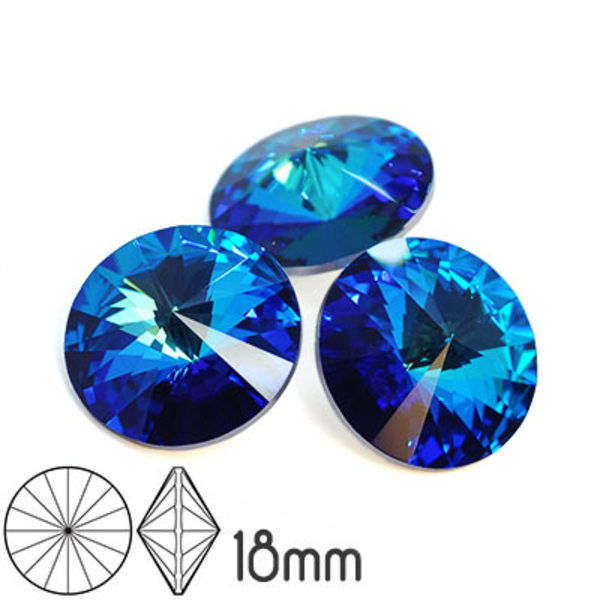 Preciosa rivoli kristaller, 18mm, Crystal Bermuda Blue, 1st blå