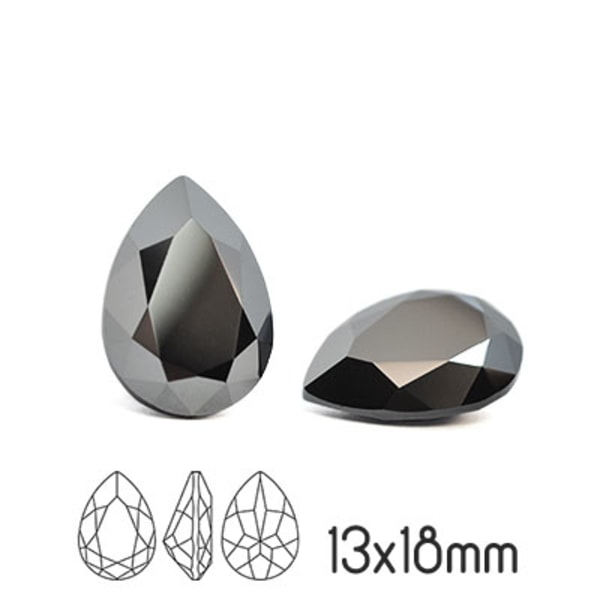 Preciosa kristall, 18x13mm Baroque Pear, Jet Hematite, 1st svart