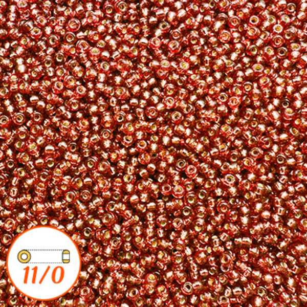 Miyuki seed beads 11/0, duracoat silver-lined dyed rusty rose, 1 röd