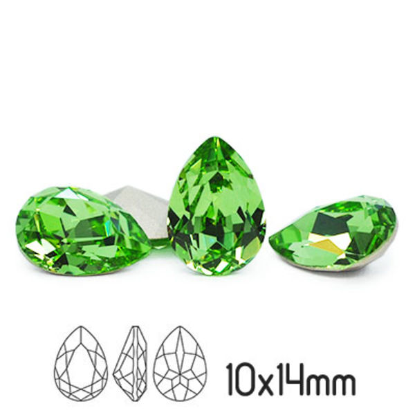 Preciosa kristall, 14x10mm Baroque Pear, Peridot, 1st grön