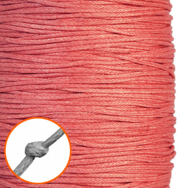 Vaxad bomullssnöre, ca 1mm, korallrosa, 10m rosa