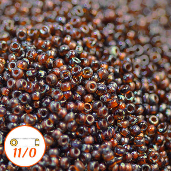 Miyuki seed beads 11/0, Picasso dark amber, 10g brun