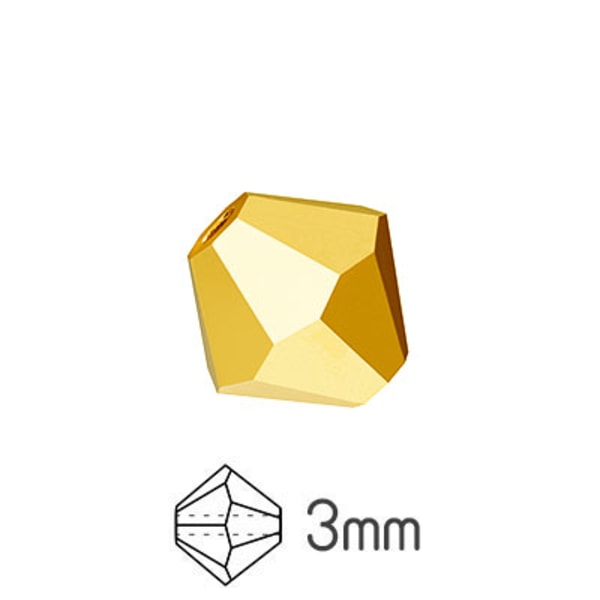 Fasetterade Preciosa pärlor, bicones, 3mm, Crystal Aurum, 50st guld