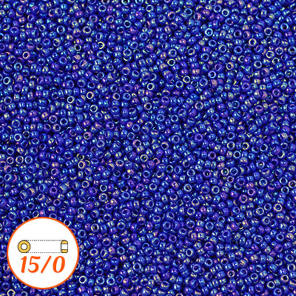 Miyuki seed beads 15/0, opaque royal blue AB, 10g blå