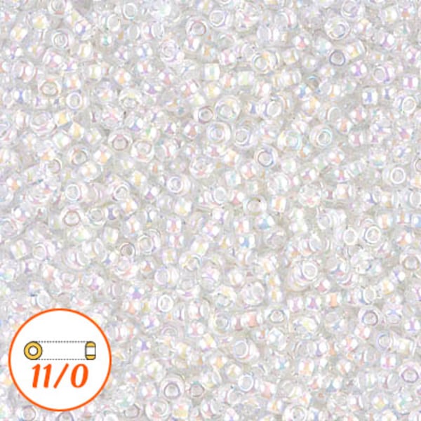 Miyuki seed beads 11/0, white-lined crystal AB, 10g vit