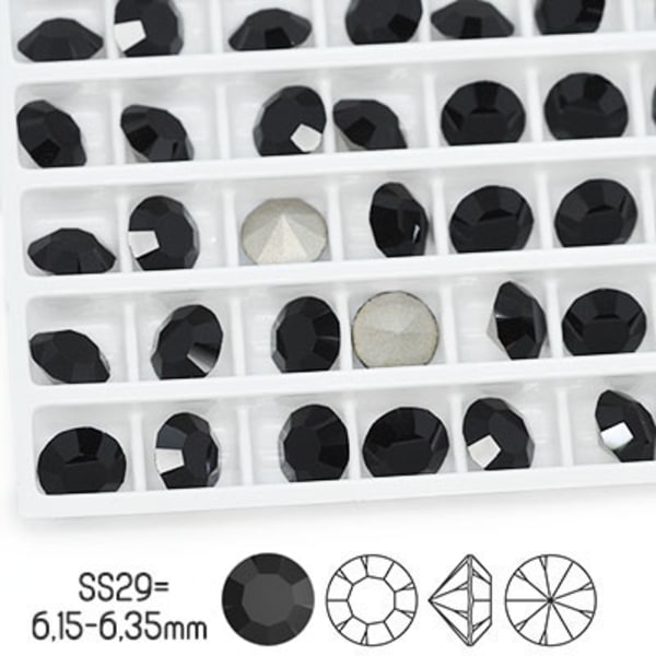 Preciosa chatons, SS29 (ca 6mm), Jet, 12st svart