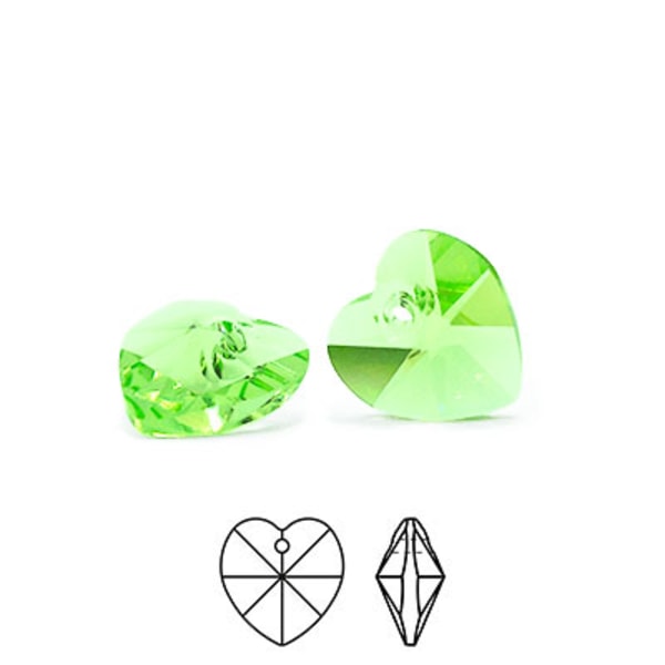 Preciosa berlocker, 10mm hjärtan, Peridot, 4st grön