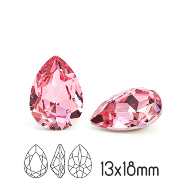Preciosa kristall, 18x13mm Baroque Pear, Light Rose, 1st rosa