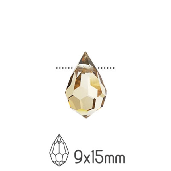 Preciosa drop pendants, 9x15mm, Crystal Honey, 2st beige