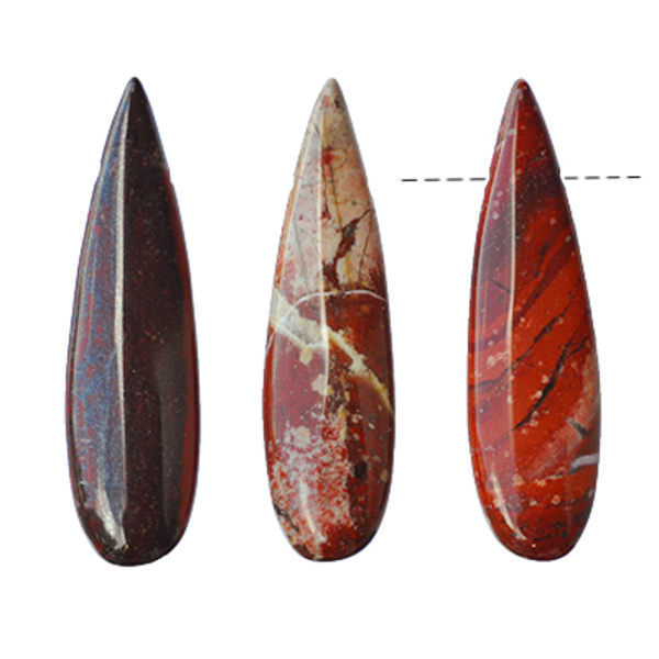 Droppformade hängen av naturlig breccierad jaspis, ca 10x37mm, 1 brun