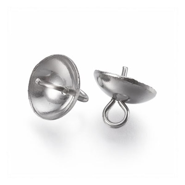 Glue-in öglor/bails för halvborrade pärlor, rostfritt kirurgiskt silver