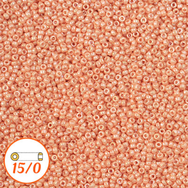 Miyuki seed beads 15/0, opaque peach luster, 10g rosa