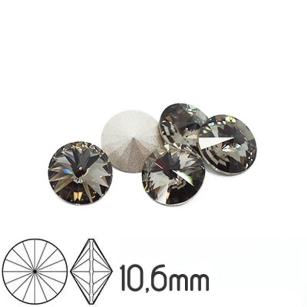 Preciosa rivoli kristaller, 10.6mm (SS47), Black Diamond, 2st grå