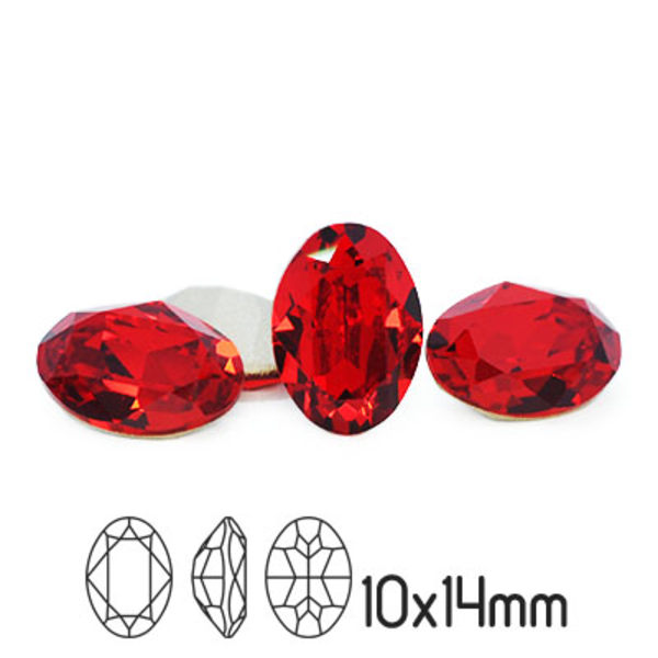Preciosa kristall, 14x10mm MC Oval, Light Siam, 1st röd
