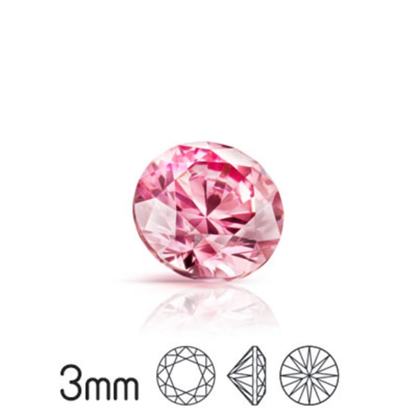 Kubisk zirkonia, 3mm, Preciosa round brilliant cut, Rose PCT, 10 rosa 50