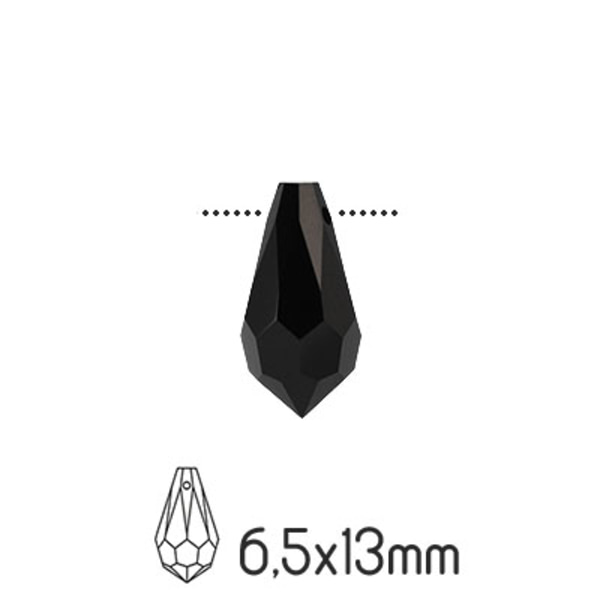 Preciosa drop pendants, 6.5x13mm, Jet, 4st svart