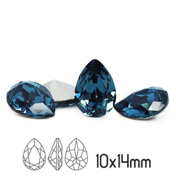 Preciosa kristall, 14x10mm Baroque Pear, Montana, 1st blå