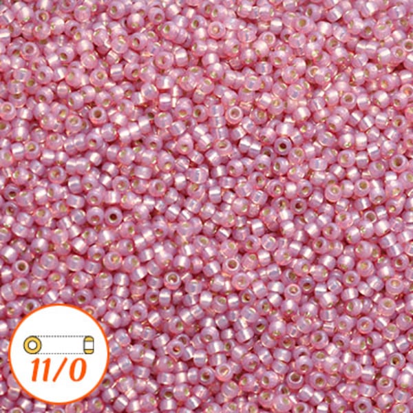 Miyuki seed beads 11/0, silver-lined dyed rose alabaster, 10g rosa