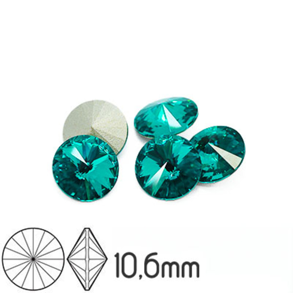 Preciosa rivoli kristaller, 10.6mm (SS47), Blue Zircon, 2st grön