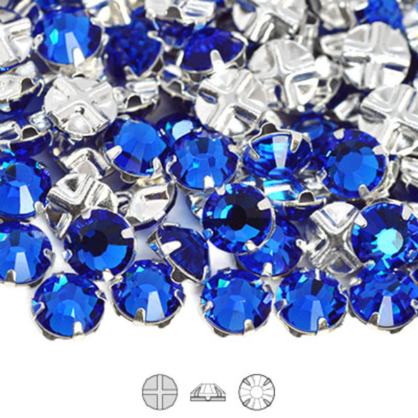 Preciosa rose montées, SS30 (ca 6.5mm), silver/Sapphire, 10st blå