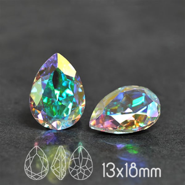 Preciosa kristall, 18x13mm Baroque Pear, Crystal AB, 1st flerfärgad
